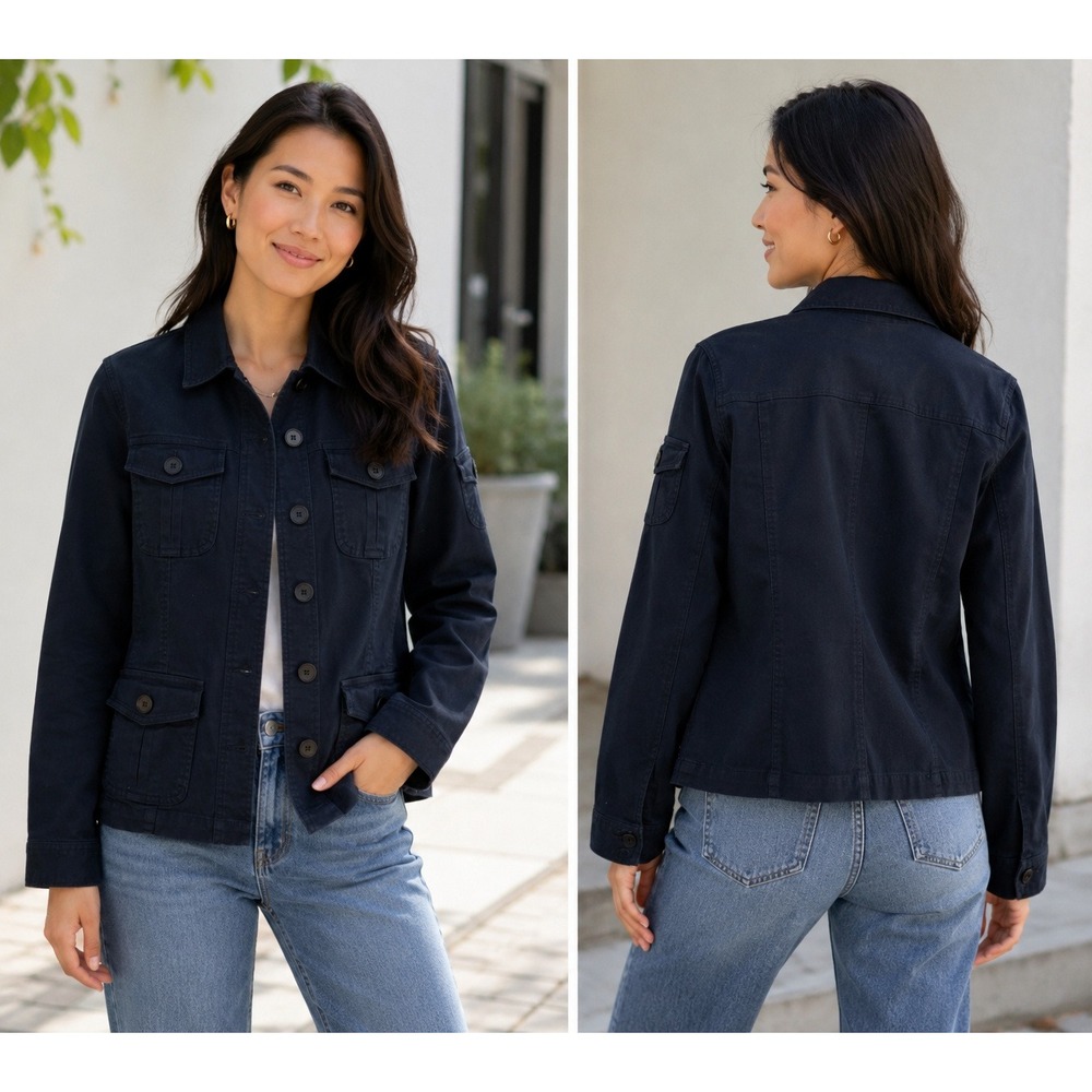 Jones New York Sport‎ Black Stretch Cotton Utility Field Jacket Small S